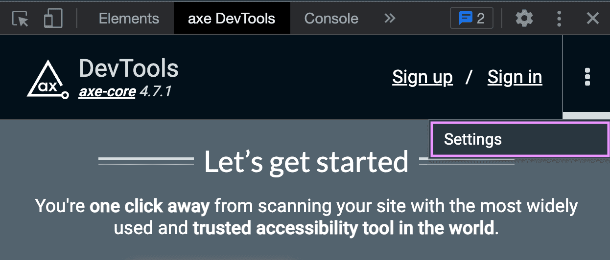 Configuring the axe DevTools Extension