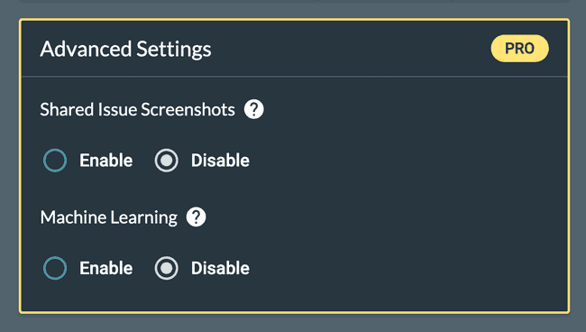 Screenshot of Advanced settings in browser extension