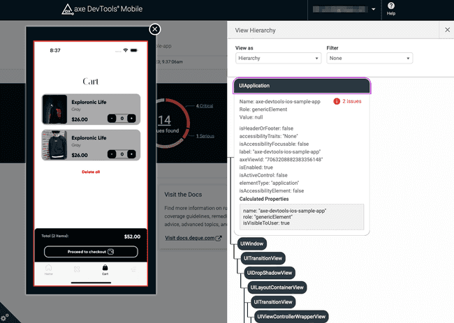 Screenshot of an issue with the view hierarchy of the current view is displayed.