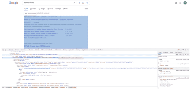 Gebruik devtools Inspect Element om de CSS-selector op de testpagina te identificeren
