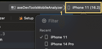 Xcode with the simulator menu highlighted.