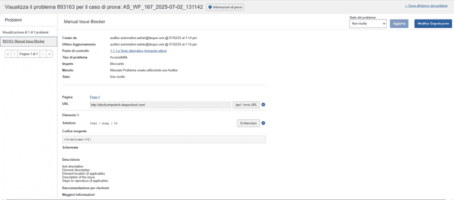 Schermata di visualizzazione dei problemi