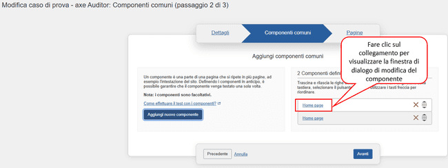 Modifica collegamento componente
