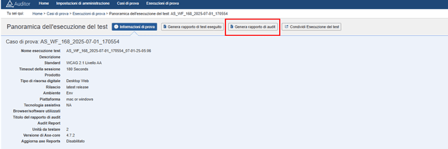 Genera rapporto di audit