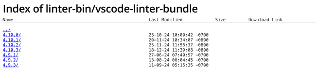 Shows a listing of directories containing different versions of the bundled VS Code extension