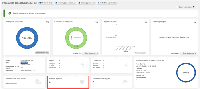 Accesso ai problemi dalla schermata Panoramica delle esecuzioni di test