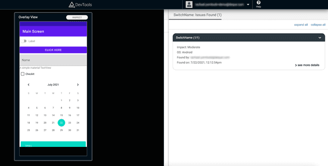 Screenshot of an issue open in axe DevTools Mobile read-only mode, where you can see the issues found.