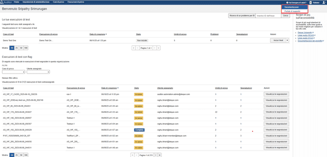 posizione del pulsante Hai bisogno di aiuto (?) nella schermata della dashboard utente di axe Auditor