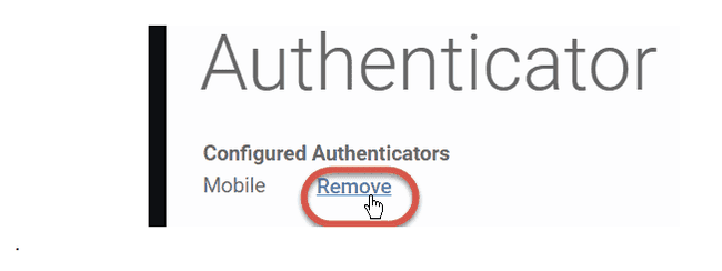 Cliccando sul link Rimuovi nella schermata Autenticatore
