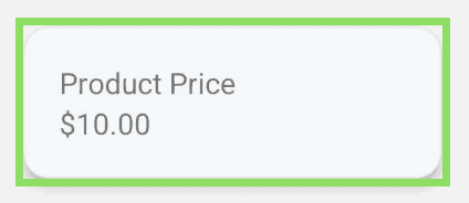 Card reading 'Product Price $10.00' with focus outline on the outside