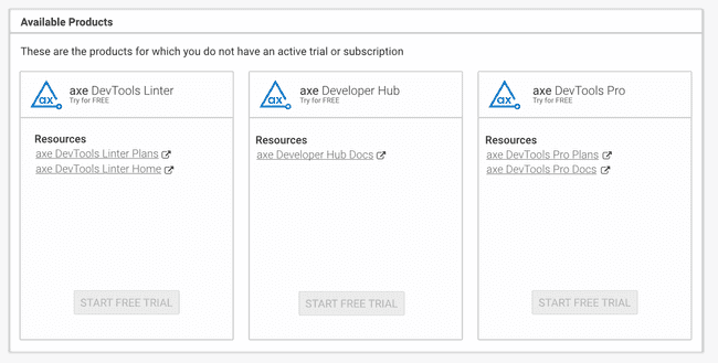 A panel showing products that have a free trial available.