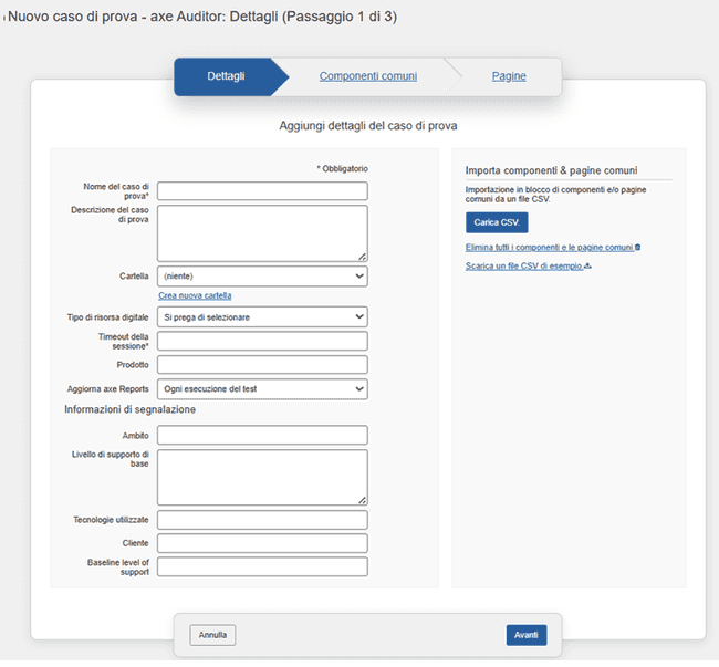 Impostazione dell'esecuzione del test per un caso di test