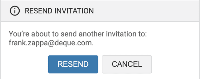 Alert that is displayed to confirm you want to resend a user's invitation to sign up