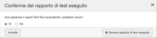 Finestra di dialogo di conferma dell'esecuzione del test