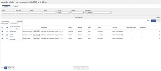Click Add New Issue button on the Checkpoint Selecting multiple issue checknboxes and selecting the Delete option from the Actions dropdown