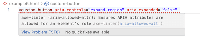 Using the aria-* option copies all the aria- options over to the emitted HTML element so they can be linted properly.