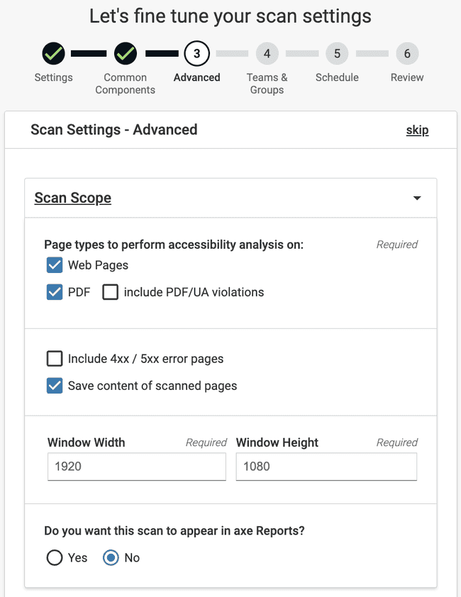 Advanced Settings for Scan Scope