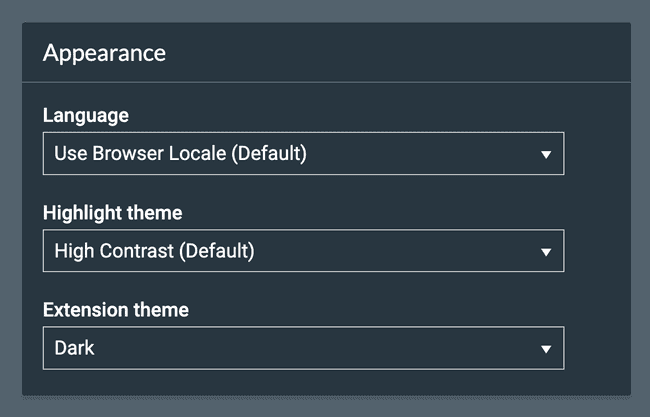 Screenshot of Appearance settings in browser extension