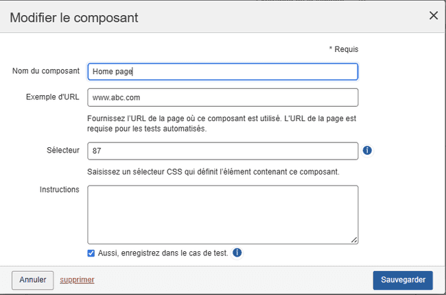 Onglet Pages à l'extrême droite sélectionné