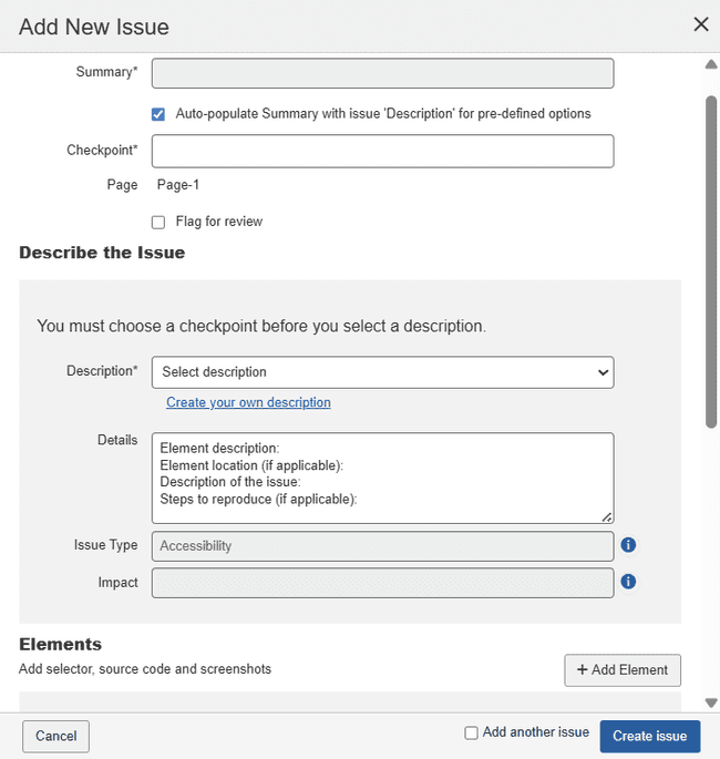 Add New Issue Screen