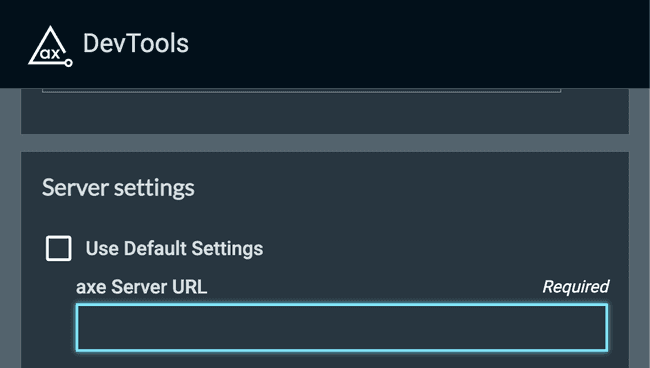 axe Server URL Input