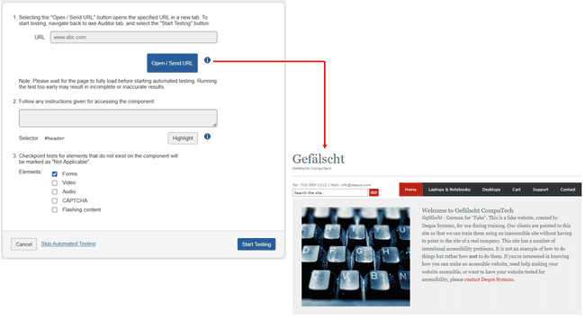 preparing a page for automated and manual testing screen example