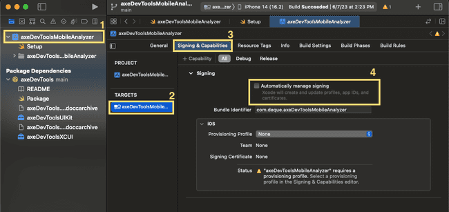 Screenshot of Xcode with the Automatic Signing box highlighted.