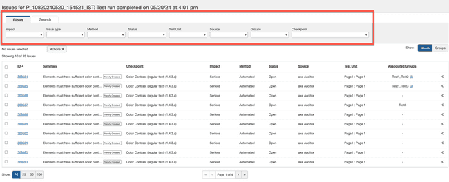 An expanded filter drop-down menu list of checkbox options is shown with multiple options
selected