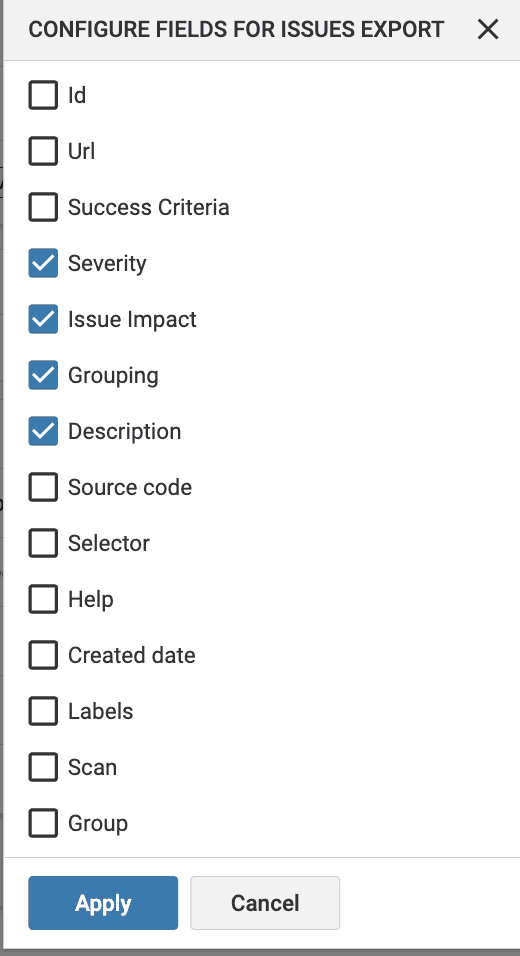 Export Configure Fields (Experimental View)