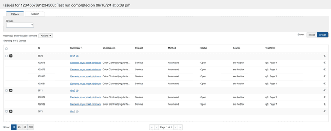 groups tab with issues and in expanded state