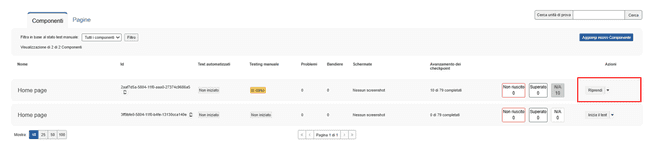 Riprendi l'esecuzione del test