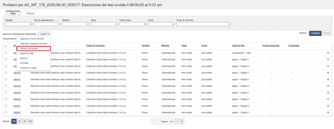 Menu a discesa dei problemi di aggiornamento dello stato