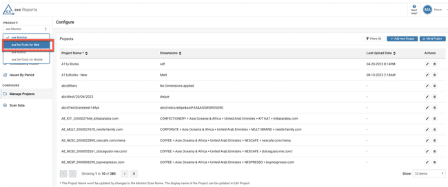 Dropdown for axe DevTools for Mobile