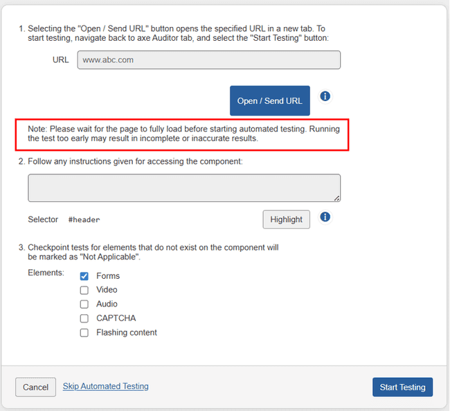 Added User Instruction Note to wait for the page to fully load