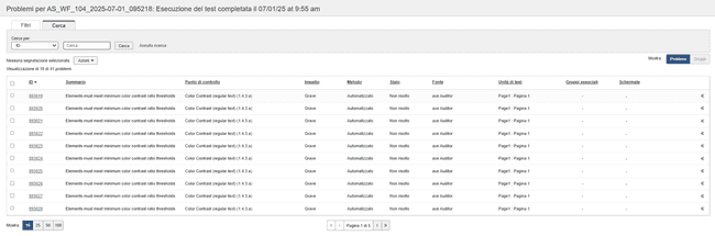 Esempio di schermata iniziale con messaggio di benvenuto e sezione Esecuzioni di test