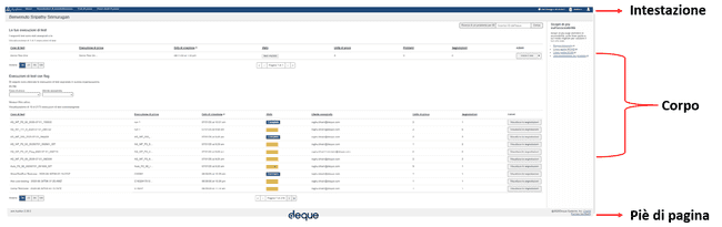 le regioni superiore (intestazione), centrale (corpo) e inferiore (piè di pagina) dell'interfaccia utente contrassegnate con etichette