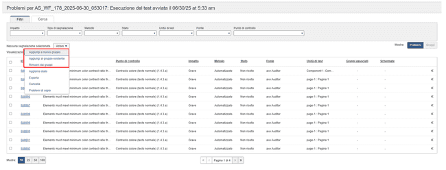 Azioni di gruppo - aggiungi al gruppo esistente, rimuovi da gruppo, nuovo gruppo