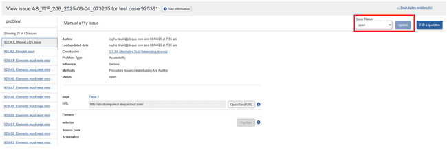 イシュー・ステータス更新ダイアログボックス