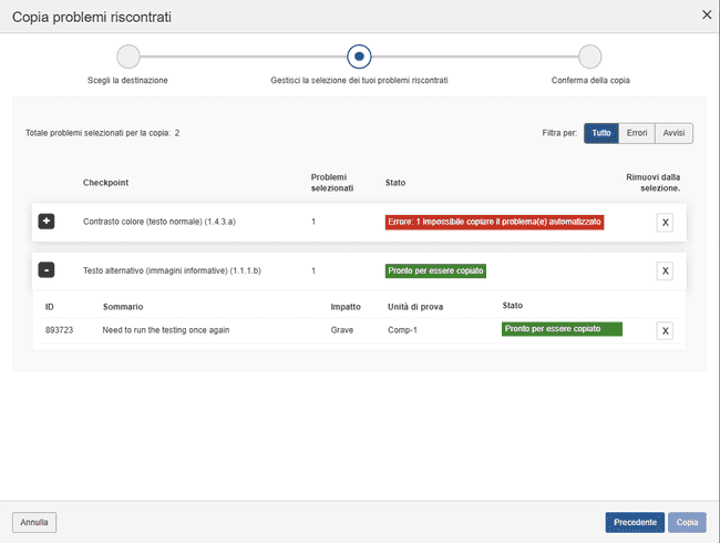 Menu a discesa Problemi di copia