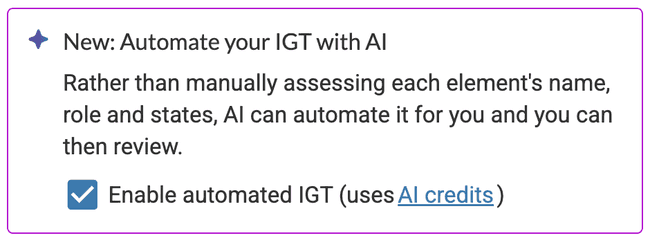 Screenshot of IGT screen with 'Enable automated IGT' checkbox