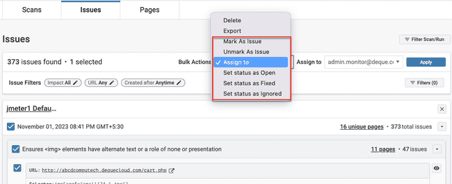 Bulk Actions on the Issues Page