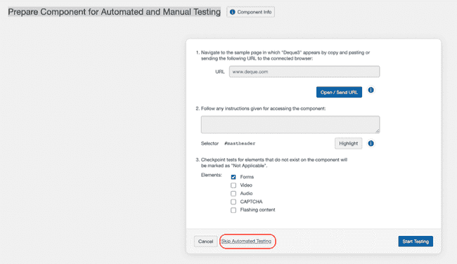 clicking the Skip Automated Testing
link