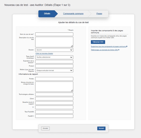 Création ou modification de cas de test