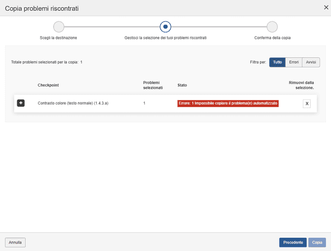 Menu a discesa Problemi di copia
