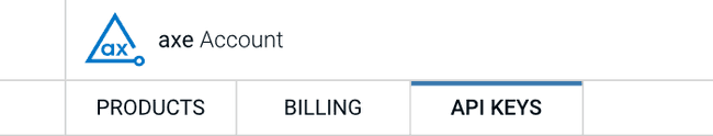The axe Account page shows Products, Billing, and API Keys options.