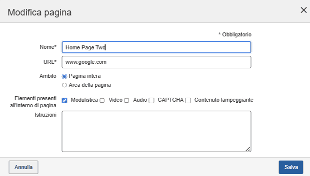 Scheda Pagine all'estrema destra selezionata
