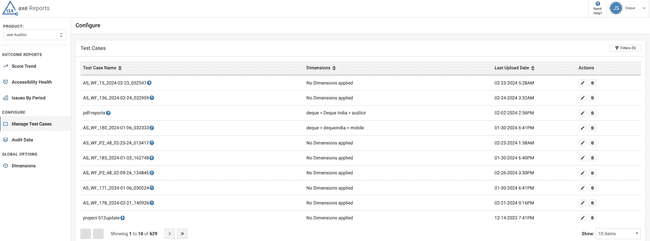 Manage Test Cases Screen