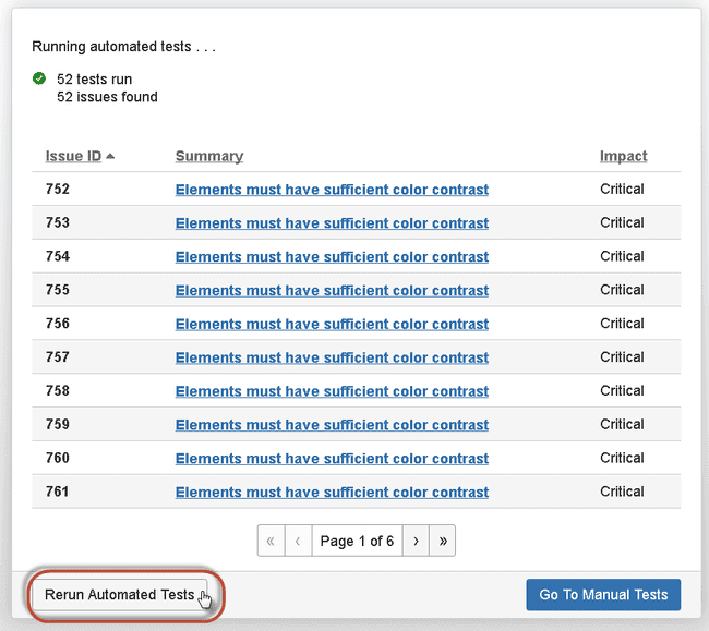 Rerun Automated Tests button at the bottom, left of the Automated
Testing
screen