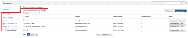 il menu delle cartelle della barra late3rale sinistra nella schermata Casi di test e cerchiato per indicare la sua