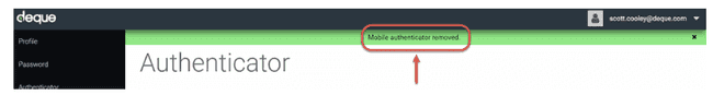 Message de suppression de l'authentificateur mobile